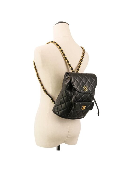 Chanel Vintage Quilted Lambskin Chain Shoulder Turnlock Backpack Black Pre Owned main image 14